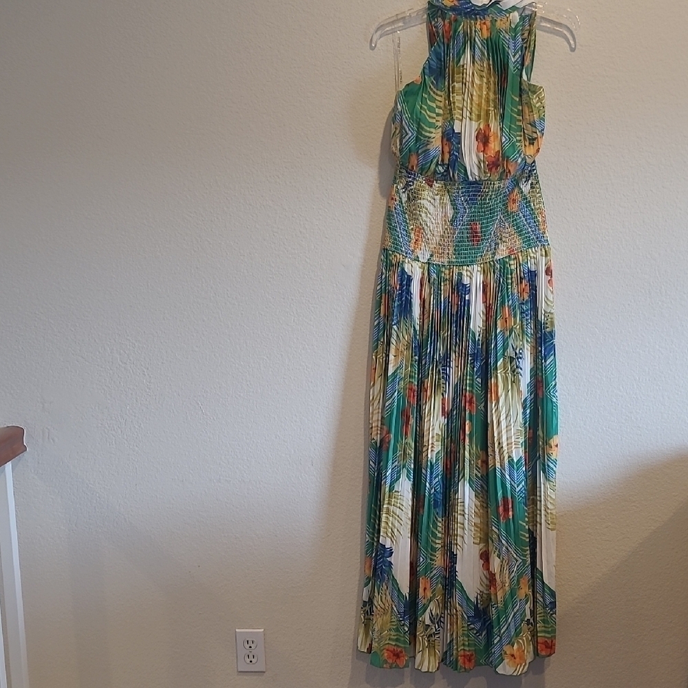 L'atiste Floral Multicolor Pleated Tie  Maxi Dress Size M - Picture 5 of 14